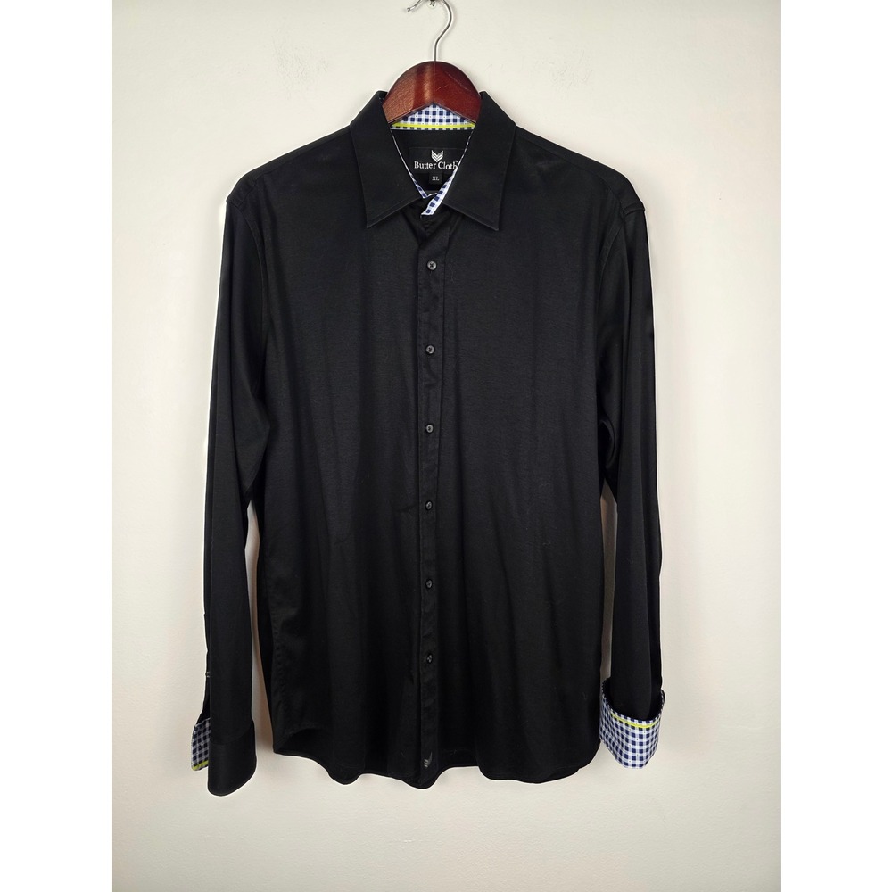 Butter Cloth Mens XL Black Long Sleeve Button Up Shirt Casual Gingham